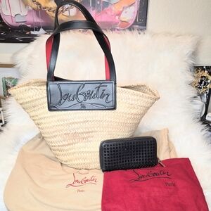 Christian Louboutin 2 Pcs. Raffia Beige Tote and Wallet Set includes  Dustb